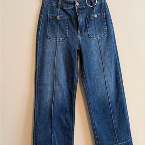 Risen High
Rise Dark Wash Patch Pocket with Front Pintuck Wide Leg Jeans